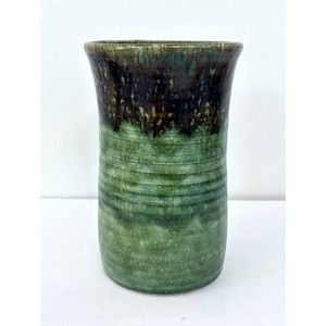 Green and Brown Glazed Pottery Vase Signed ELB